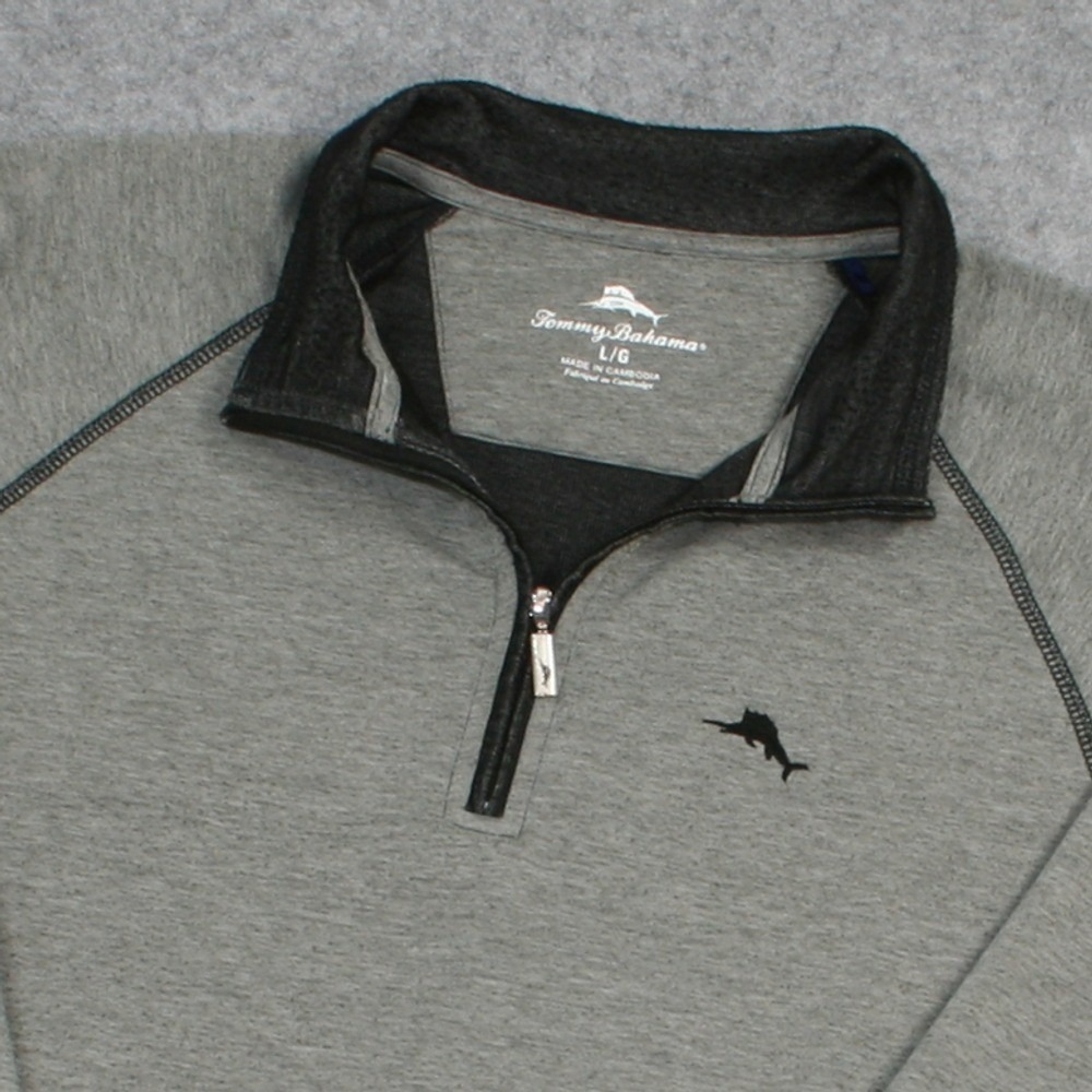Tommy Bahama Mens Quarter Zip Pullover Large Gray Raglan Contrast Stitching